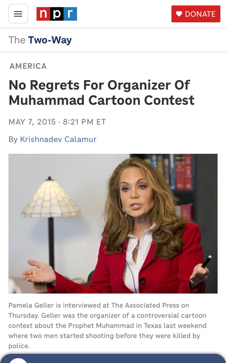 Cernovich's tweet image. In 2015, the FBI tried having Pamela Geller (a hardcore Zionist) assassinated by a jihadi.

It’s embarrassing to claim that the FBI doesn’t murder high profile conservatives to create chaos.

The FBI has stonewalled this investigation for a decade.

👇👇👇