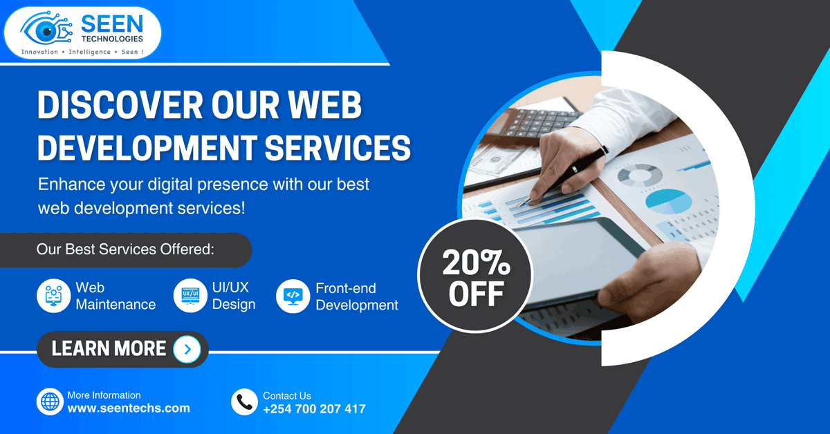 _odhiamboatieno's tweet image. Create responsive, high-performing websites with Seen Technologies. We deliver smart, AI-optimized web solutions designed to grow your business. Contact us: +254 700 207 417 | info@seentechs.com | seentechs.com #WebDev #AI #SoftwareDev