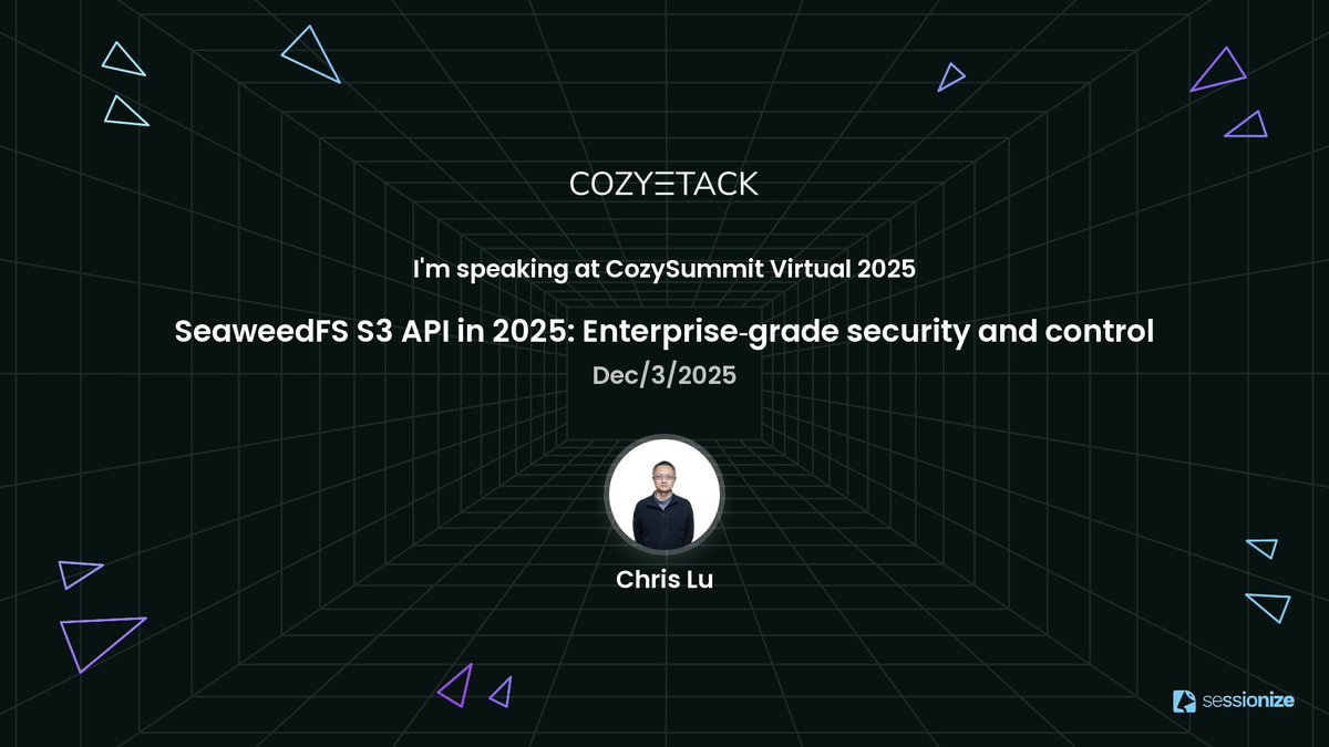 💪 We’re excited to introduce the talk "SeaweedFS S3 API in 2025: Enterprise‑grade security and control", by Chris Lu (SeaweedFS) at CozySummit Virtual 2025.

Date&amp;time: December 3, 2025, 18:25 CET (11:25 AM CT).

Register for CozySummit here: community.cncf.io/events/details…