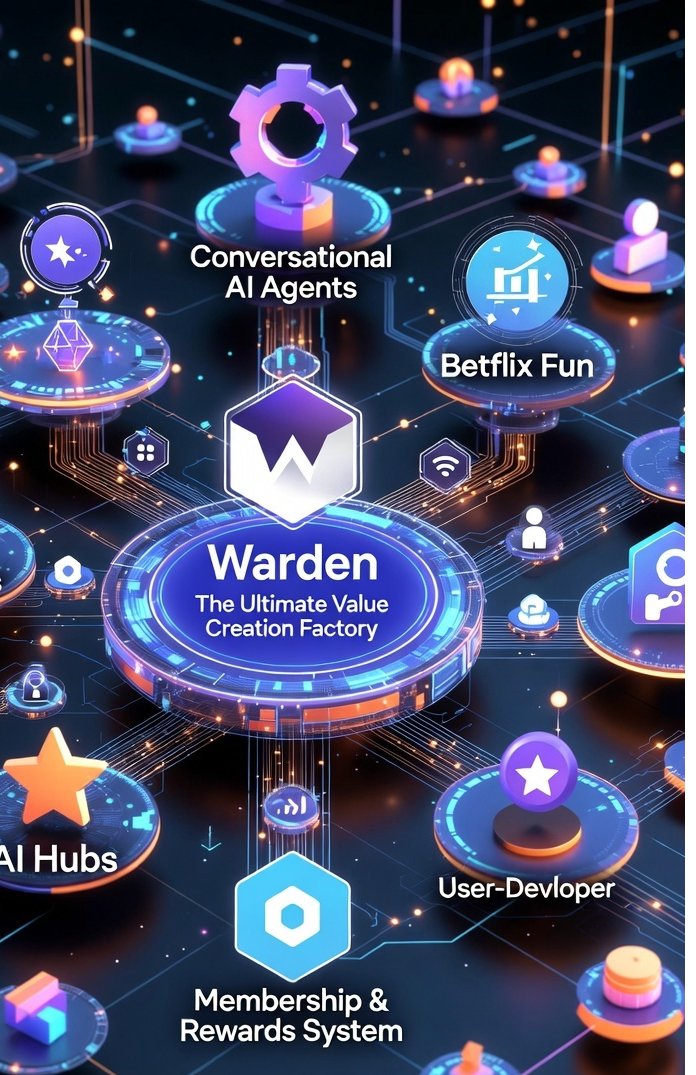 BongePlanet's tweet image. Warden is becoming the ultimate Value Creation Factory-- a powerful engine to reward users, developers and the entire ecosystem. @wardenprotocol 
Core value drivers:
1. AI hubs + convertional AI agents
Seamless, on-chain experience powered by interconnected hubs. A fair and…