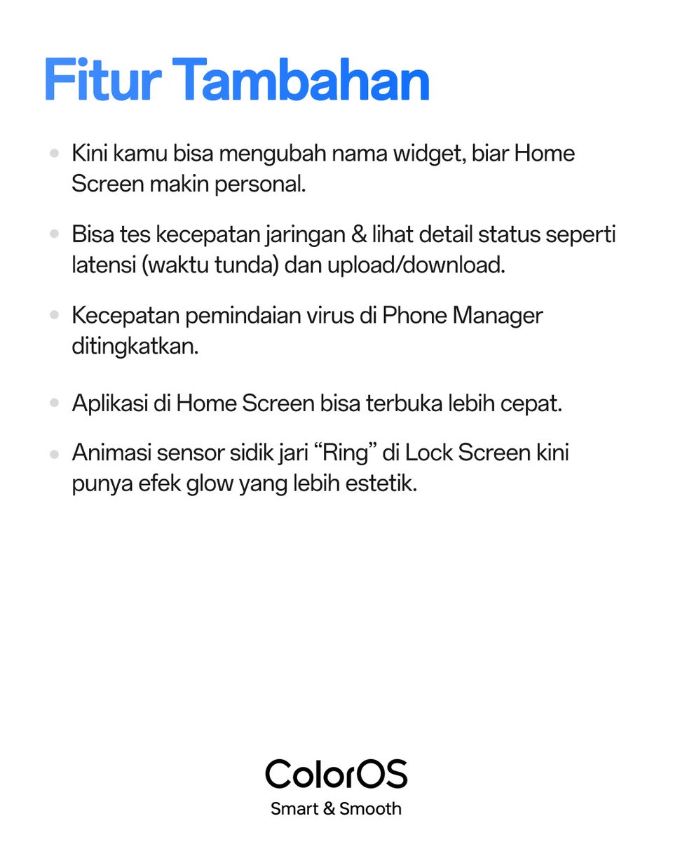 OPPOIndonesia's tweet image. Simak juga fitur tambahan dan perangkat yang mendukung #OPPOColorOS16 di slide akhir ya, O-Fans!

#MoreColorEveryMonth