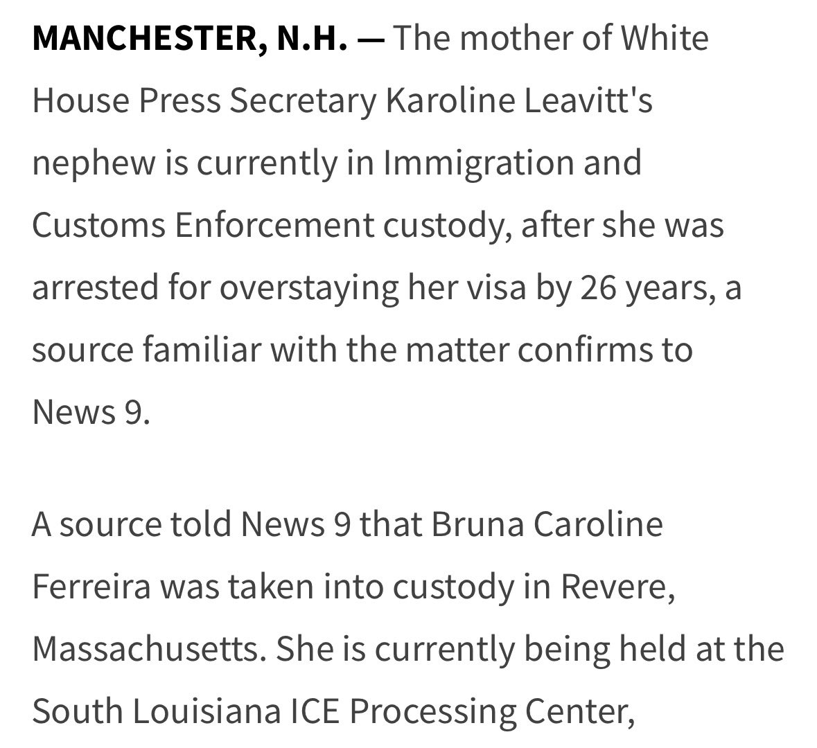 ReichlinMelnick's tweet image. Whoa. The mother of @PressSec Karoline Leavitt’s nephew was just picked up by ICE and is being detained in Louisiana.