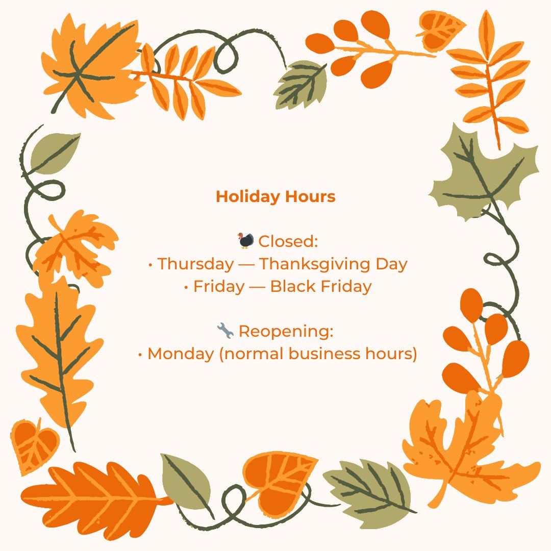 Happy Thanksgiving from the Norca Air team! 🦃
We’ll be closed Thursday and Friday and reopen Monday.
Wishing everyone a safe and happy holiday!