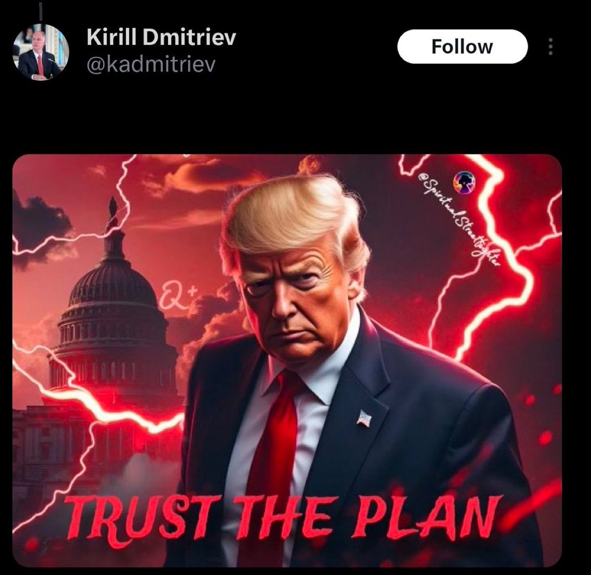 meiselasb's tweet image. Trump and Putin’s envoy Dmitriev are signaling to each other in public via QAnon Memes.