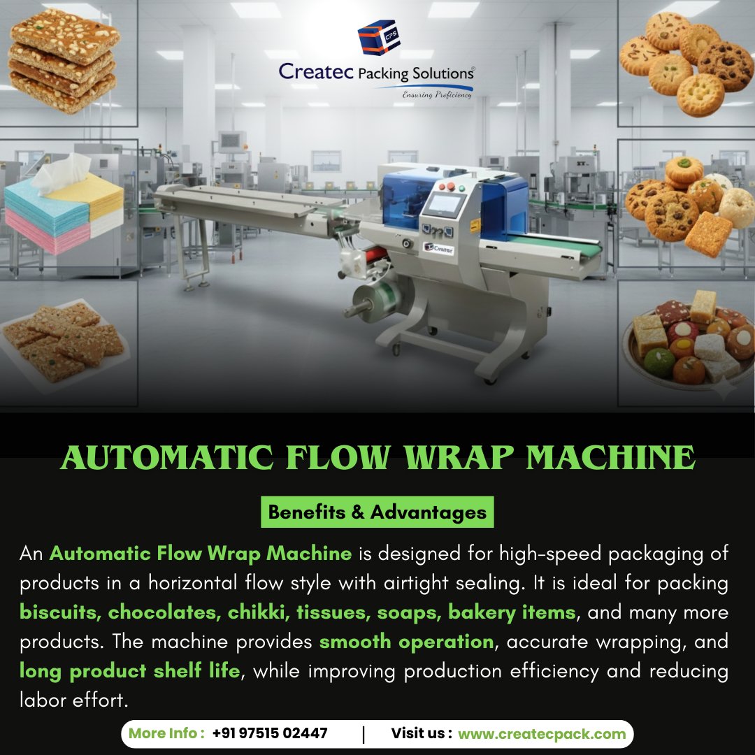 CreatecPacking's tweet image. Automatic Flow Wrap Machine – For Chikki, Biscuits, Tissues &amp;amp; Sweets!
+91 97515 02447 | +91 99942 07197  

#FlowWrapMachine #AutomaticFlowWrapper #ChikkiPackingMachine #BiscuitPackaging #TissuePacking #SweetPackaging #PackagingMachinery #CreatecPackingSolutions
