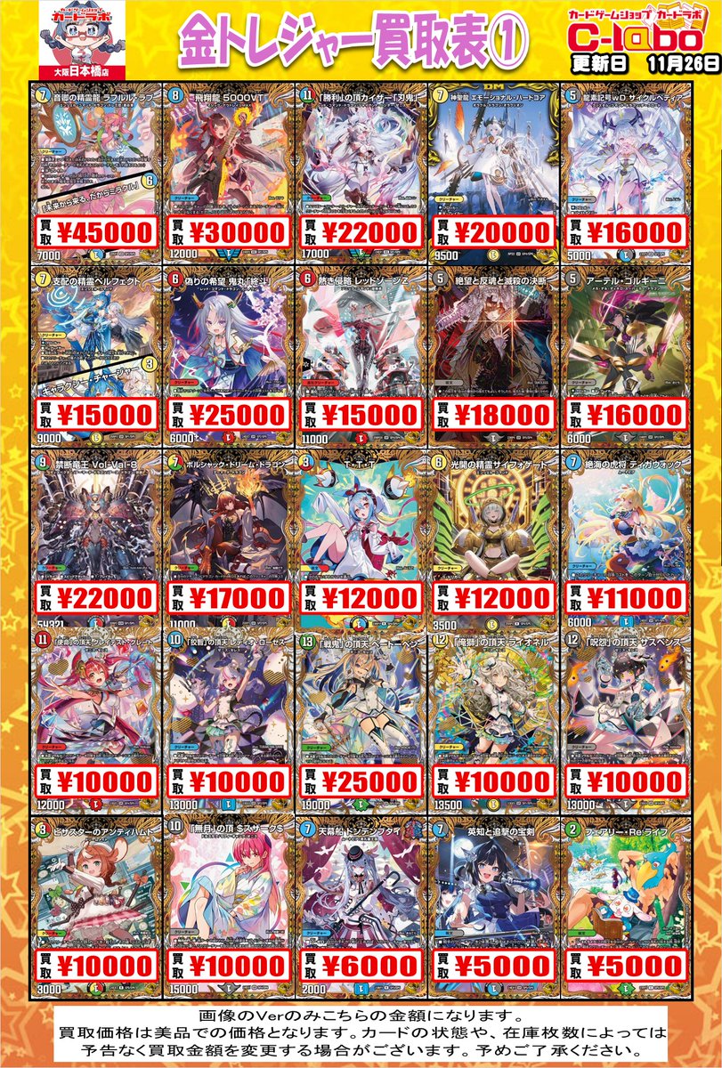 デュエルマスターズ 買取情報】 デュエマ🔥🐉 金トレジャーレア買取表