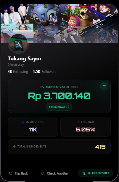 💭 Checked my account value on Unem+ 𝕏 Analyzer by <a href="/kentuot/">KEN</a>!

💵 My Account Value: Rp 3.700.140

🔗 Check yours at analyze.unem.site