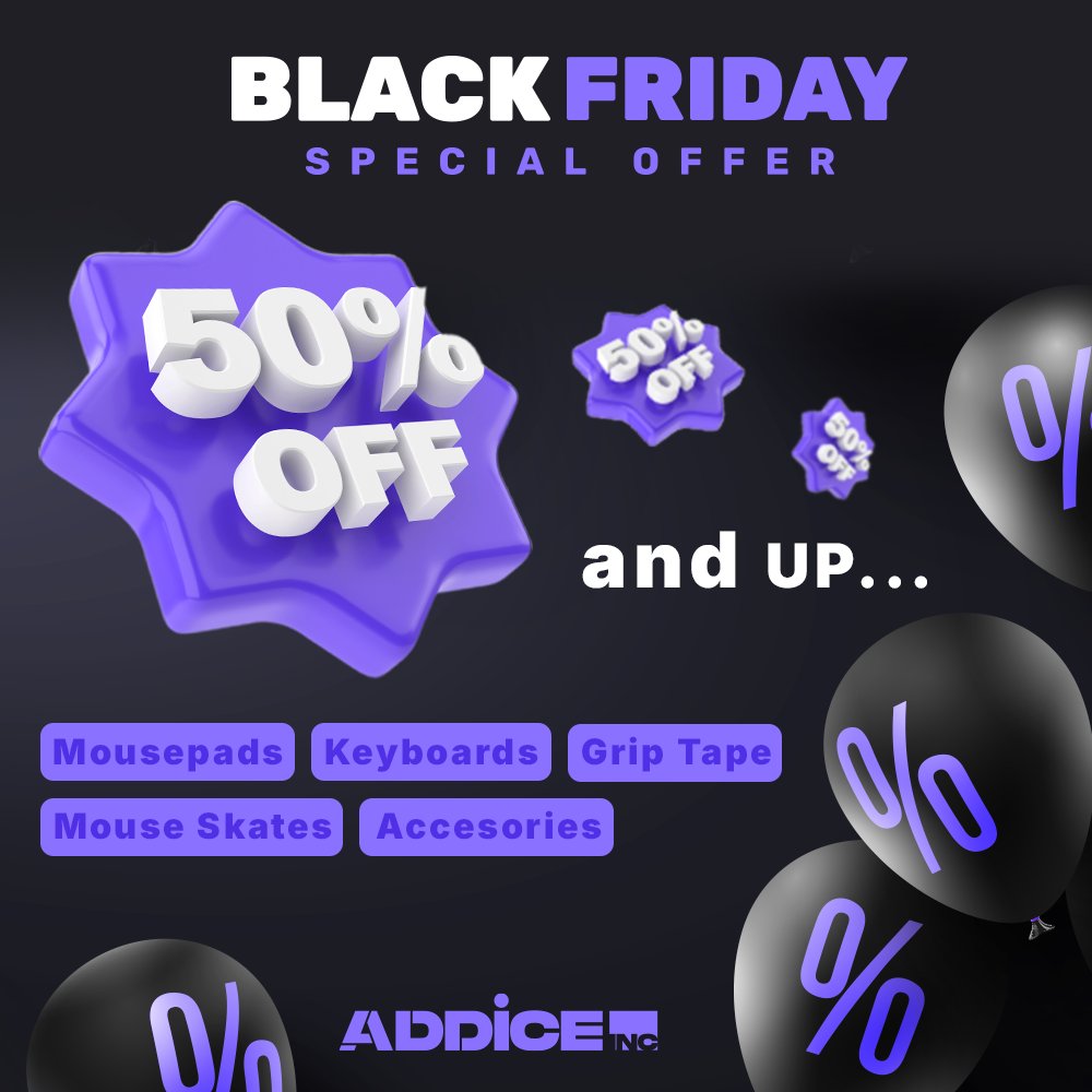 RAID ALERT ⚔
Addice Black Friday: Starting now until Dec 1st🔥
We hide extra discounts EVERYWHERE.
Find them, Hunters💪
Sneak-attack prices on buffed keyboards, mousepads, skates &amp; grips.
Discounts apply in cart → No mercy, Just wins.
Gear up or get bodied.