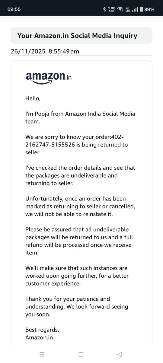 VishalYd's tweet photo. @AmazonHelp Is this the resolution you have provided ??? I want my product to be delivered. Tell your fraud @help_delhivery to deliver my order https://t.co/tvzx5wQIe0