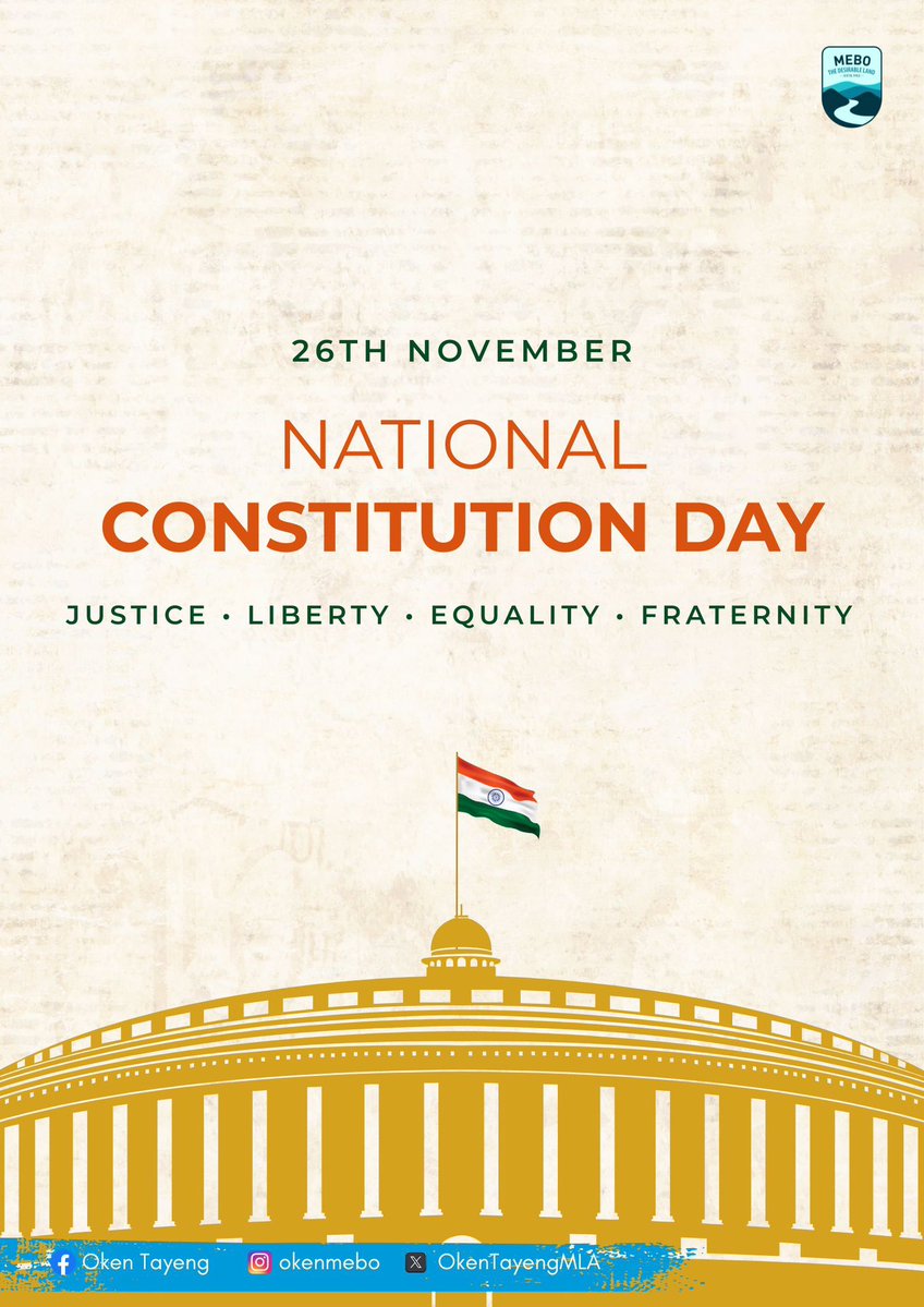 Warm greetings on National Constitution Day!

We salute Dr. Bhim Rao Ambedkar, the visionary architect of our Constitution. Congratulations to every citizen as we reaffirm our commitment to Justice, Liberty, Equality &amp; Fraternity.

Jai Hind