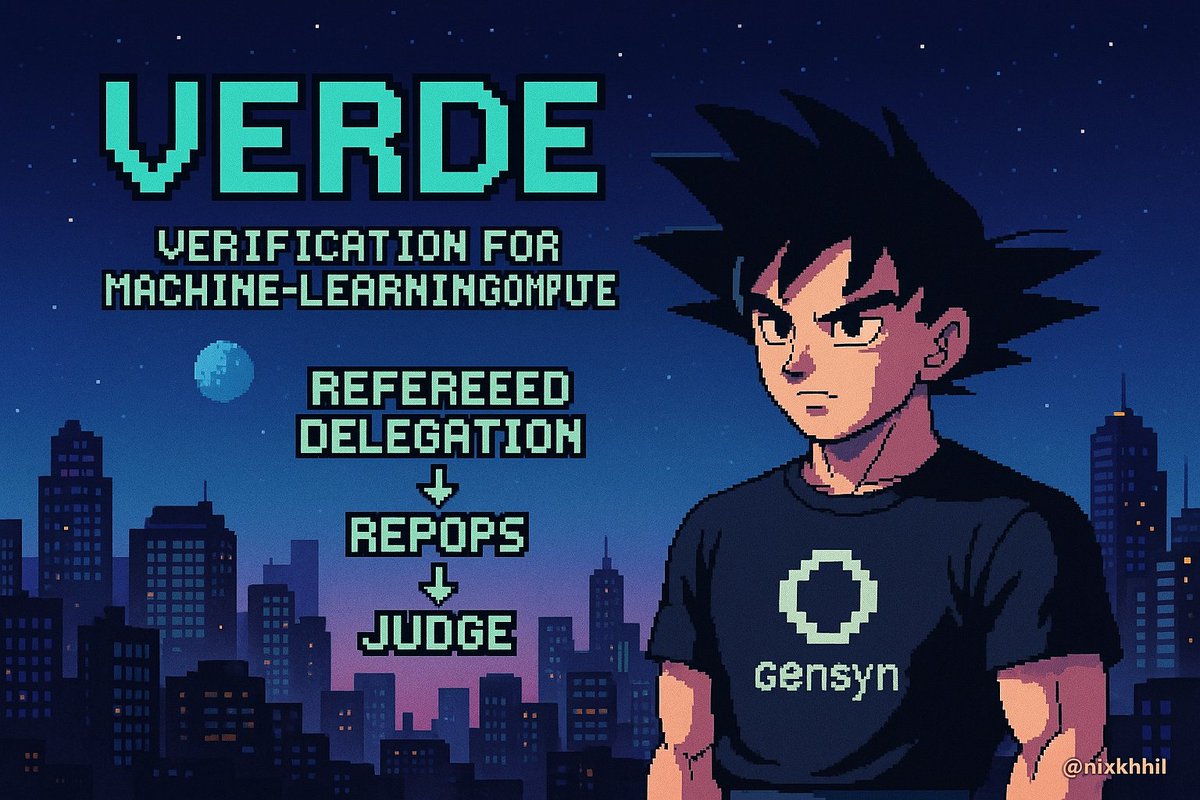 nixkhhil's tweet image. 𝐕𝐞𝐫𝐝𝐞: 𝐕𝐞𝐫𝐢𝐟𝐢𝐜𝐚𝐭𝐢𝐨𝐧 𝐟𝐨𝐫 𝐌𝐚𝐜𝐡𝐢𝐧𝐞-𝐋𝐞𝐚𝐫𝐧𝐢𝐧𝐠 𝐂𝐨𝐦𝐩𝐮𝐭𝐞 ⚡

When you outsource model training or inference, you must trust the other party will run it correctly.
But what if you could verify that compute actually happened?
Let&apos;s understand how-