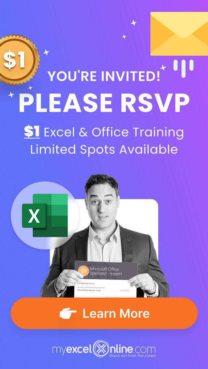 myexcelonline's tweet image. You are cordially invited to our once-a-year Black Friday SALE to excel in Excel in no time!🤩
join.myexcelonline.com/one-dollar-tri…