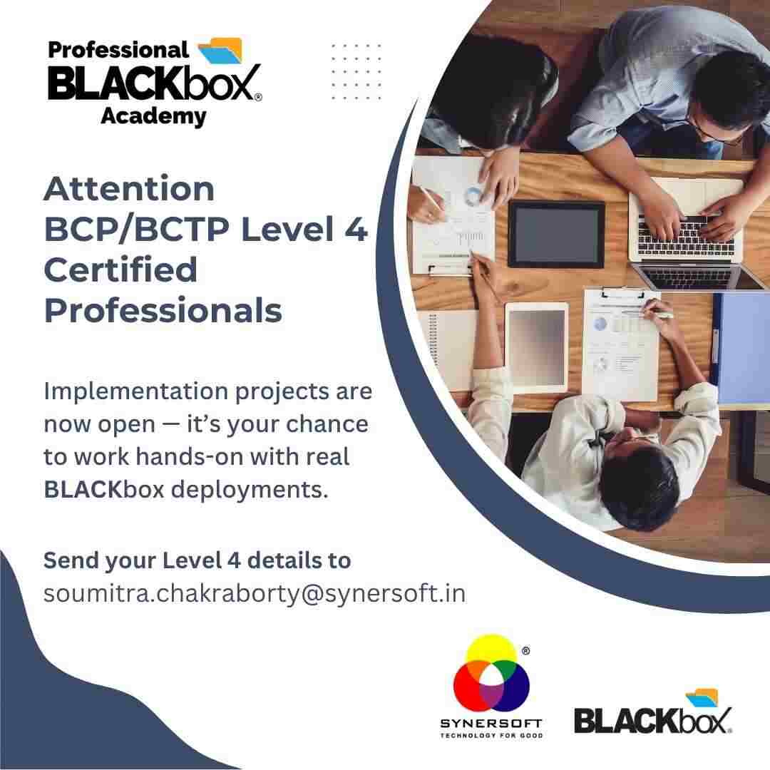SynersoftTech's tweet image. Project opportunities for Level 4 BCP and BCTP grads

Work on live BLACKbox deployments
Gain hands on cybersecurity experience

Interested Send your certification details and resume to soumitra.chakraborty@synersoft.in

#BLACKbox #BCP #BCTP #Cybersecurity
