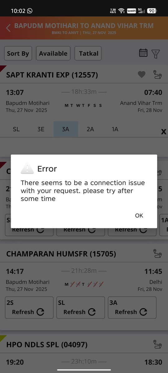 whatever_onn's tweet image. @IRCTCofficial @RailMinIndia fooling general public, every day you login to book tatkal ticket this error you get despite having 300mbps speed. Any day the story is same. 

#tatkalticket #irctc