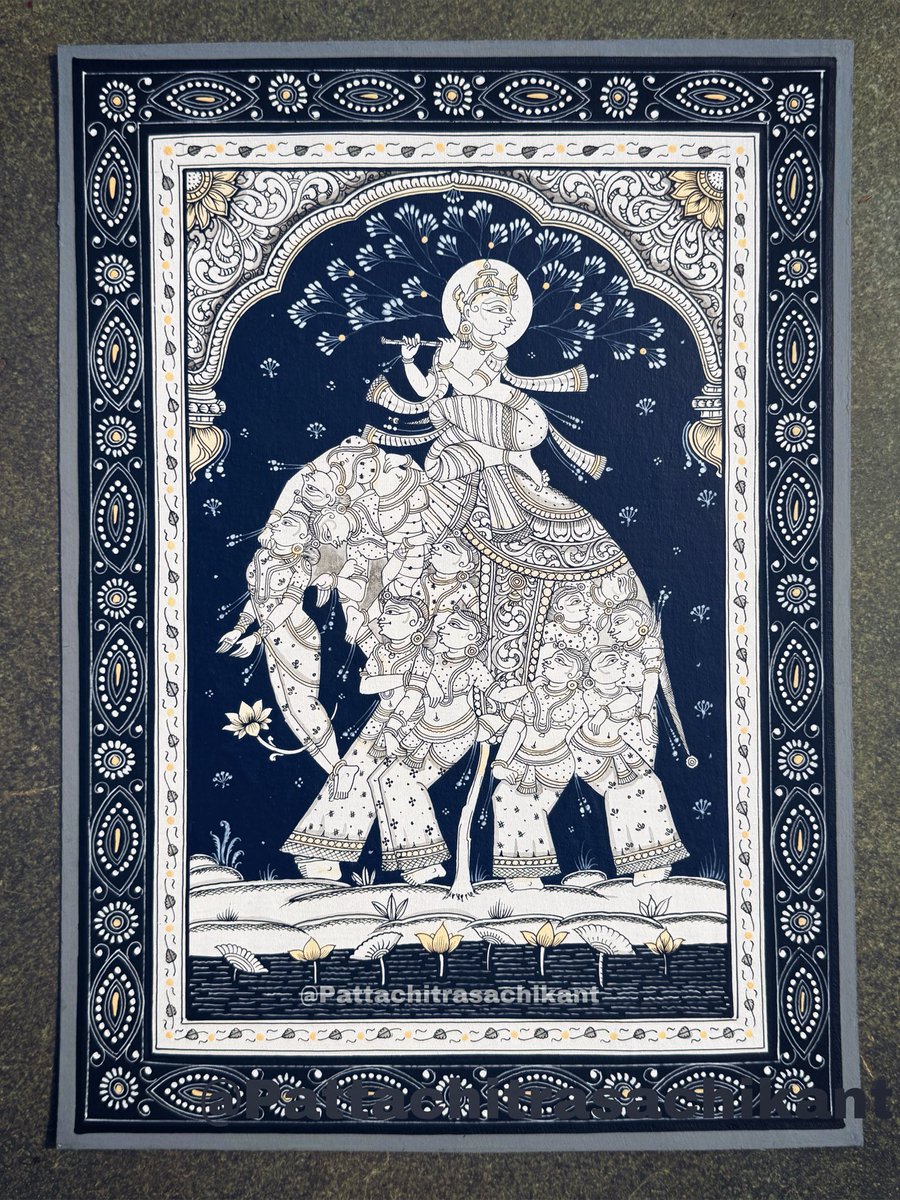 ISachikant's tweet photo. Krishna, devotion, and the timeless rhythm of Pattachitra.

This beautiful Pattachitra painting captures the divine grace of Krishna riding the majestic elephant formed by the gopis.
#PattachitraPainting #paintings #artistonx #buyartonline #krishna #krishnafortoday #painting https://t.co/diMbr53Gpg