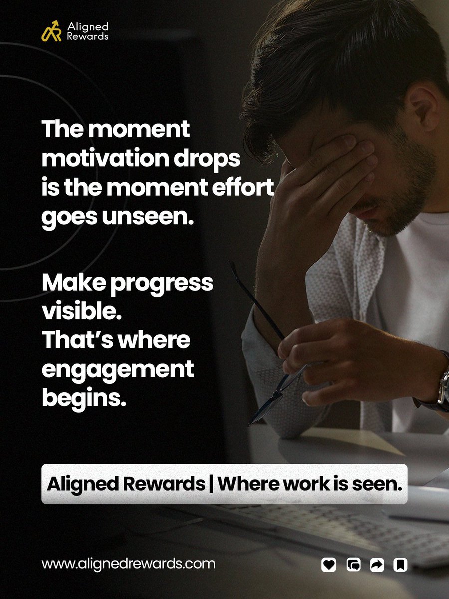 AlignedRewards's tweet image. Motivation doesn’t fade because people stop caring.
It fades when their effort becomes invisible.

Make progress easier to see and energy comes back fast.
Clarity is a bigger motivator than pressure.

#workculture #motivationatwork #performancevisibility #leadership