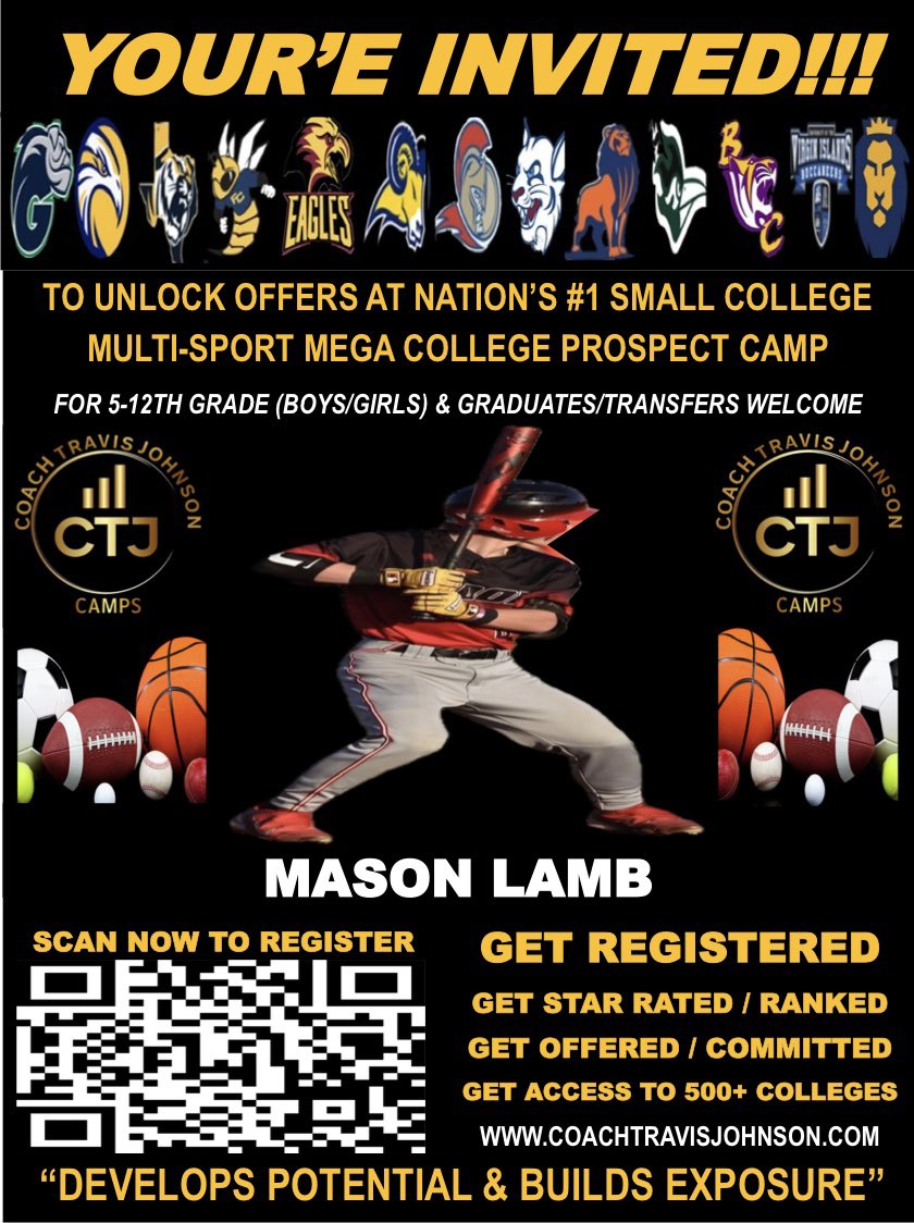 🚨WHO’S GOT NEXT???
✅TO UNLOCK OFFERS/ STARS/RANKINGS AT NATIONS #1 MULTI-SPORT SMALL COLLEGE MEGA COLLEGE PROSPECT CAMPS WHICH INCLUDES CURRICULUM THAT TRAINS YOU HOW TO BEAT THE ODDS AND BECOME A COLLEGE PROSPECT/EARN COLLEGE SCHOLARSHIP  AND HOW TO BECOME PROFESSIONAL IN