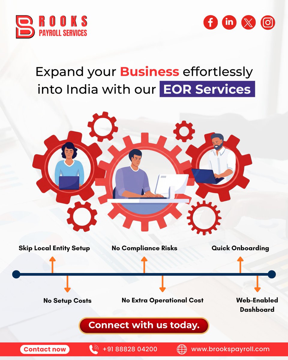 BrooksGlobalEOR's tweet image. Expand your business into India effortlessly with our seamless EOR Services! 🚀🇮🇳 let us handle compliance, onboarding, and payroll while you focus on growth. 💼✨
.
.
.
#eorservices #businessgrowth #payrollsolutions 
#businesssuccess #globalhiring #hrsolutions 
 #brookspayroll