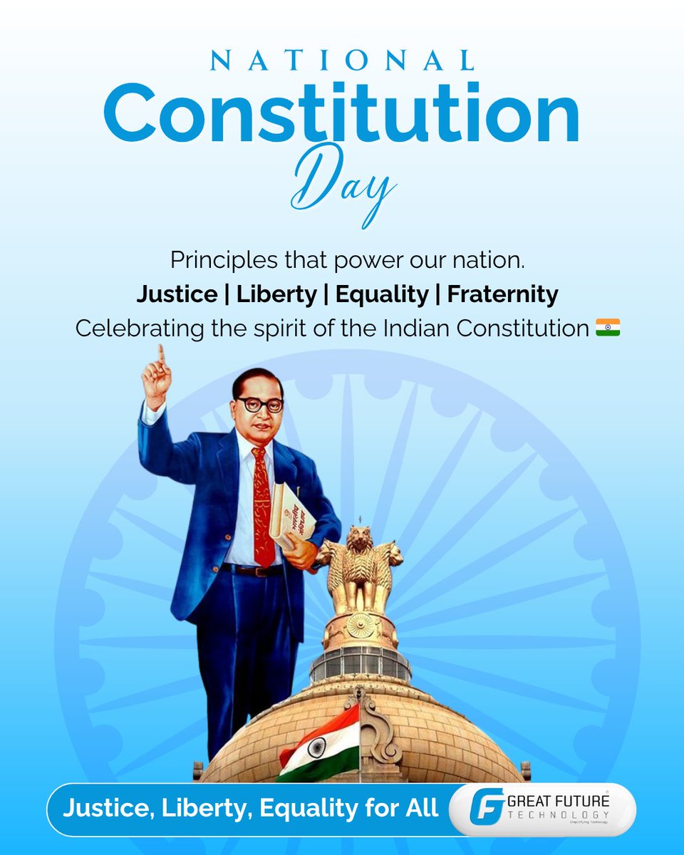 GreatFutureTech's tweet image. The Constitution is not just a document — it’s a promise of democracy, equality, and progress.

Let’s uphold its spirit by contributing to a brighter, more inclusive India every day.

#ConstitutionDay #IndianConstitution #Democracy #Unity #GFTPL