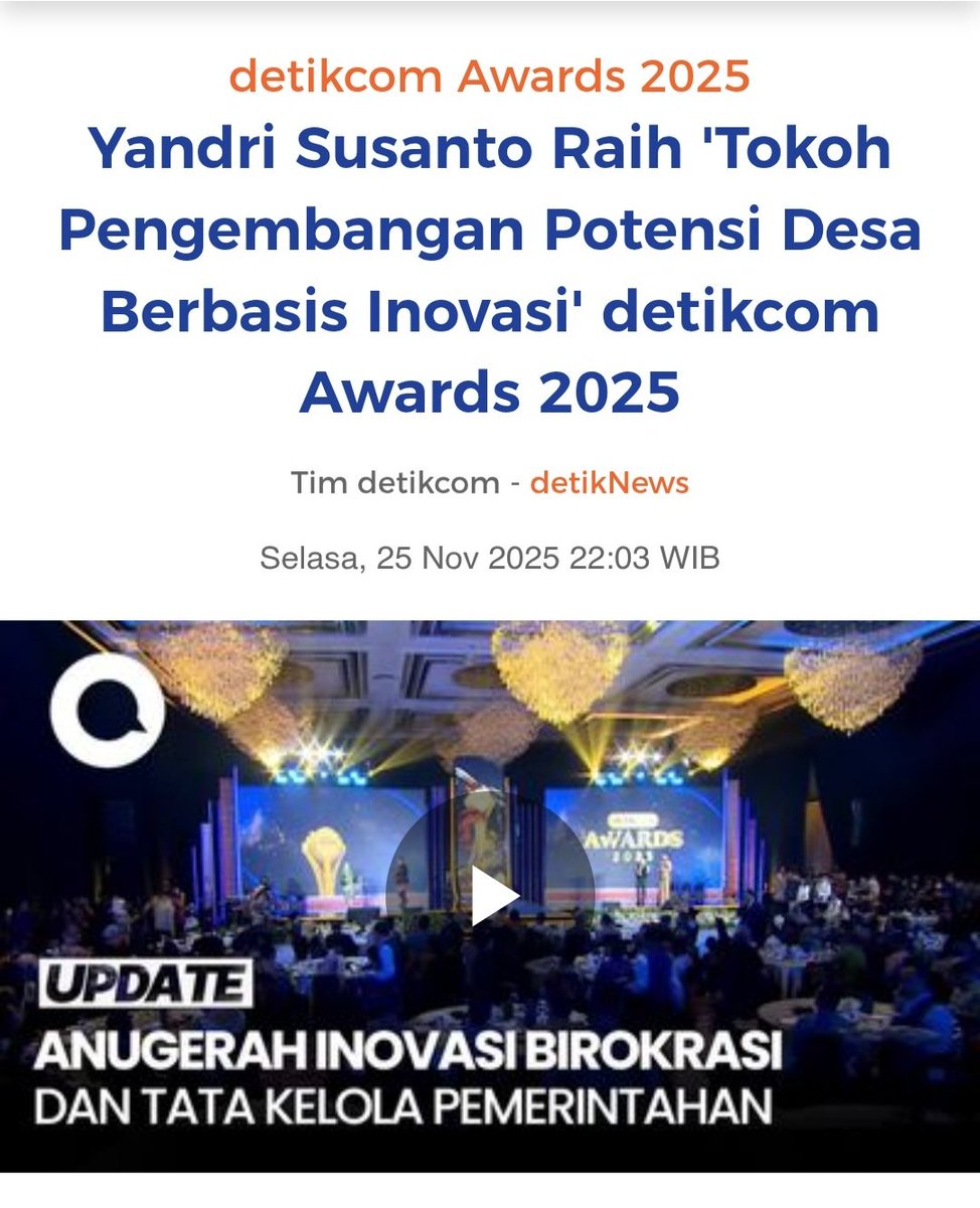 gesaboy's tweet photo. #Yanrisusantoinovator 
#PenghargaanDetikComaword
#PotensidesaBerbasisInovasi 
#DesaBerbasisInovasi
#PrnghargaanYanriSusanto
@prabowo 
@YandriSusanto 
@ArizaPatria https://t.co/qxnIlpgqQG