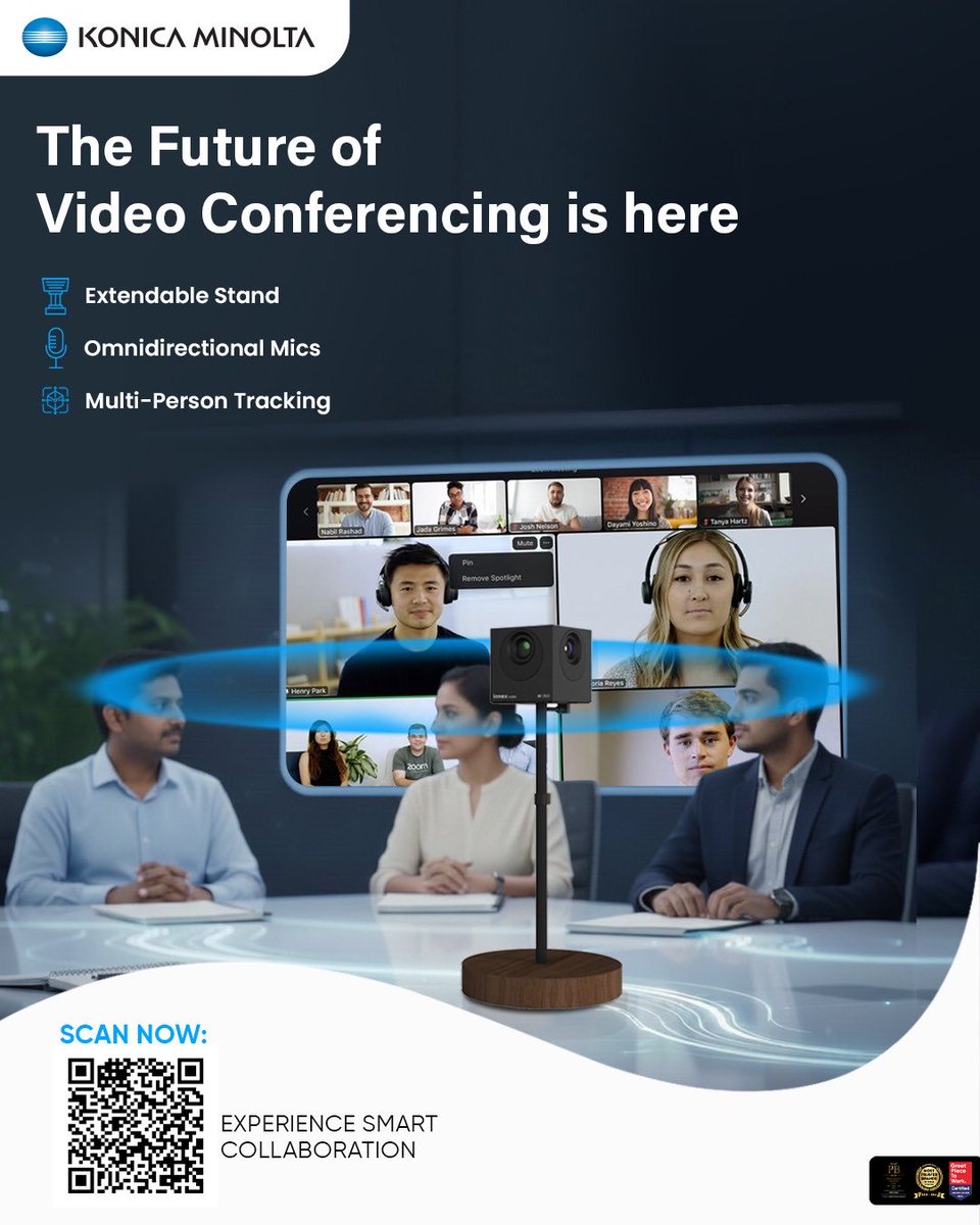 KonicaIndia's tweet image. Experience the future of seamless, intelligent meetings with the Innex Cube designed for smarter collaboration.
From omnidirectional mics to multi-person tracking, elevate every conversation with clarity, precision, and a truly immersive video conferencing experience.

Scan to…