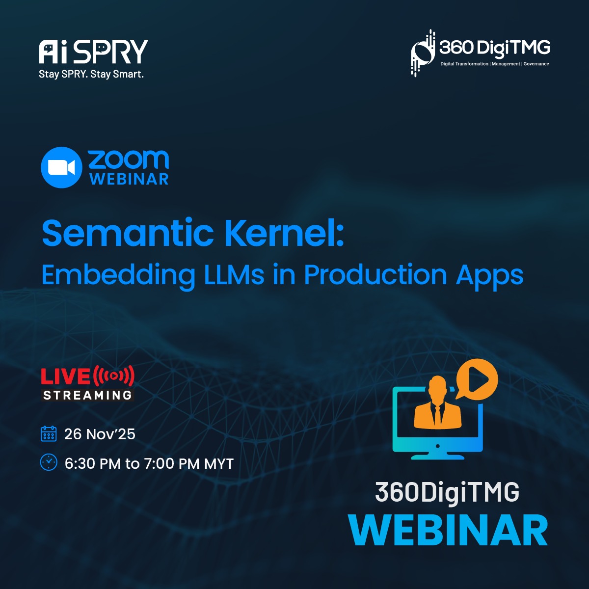 360digitmg_MY's tweet image. Semantic Kernel: Embedding LLMs in Production Apps | 360DigiTMG

Build scalable, intelligent apps by integrating LLMs seamlessly using Microsoft’s Semantic Kernel.

📝 Register Now by clicking the link below 👇
360digitmg.zoom.us/webinar/regist…

#SemanticKernel