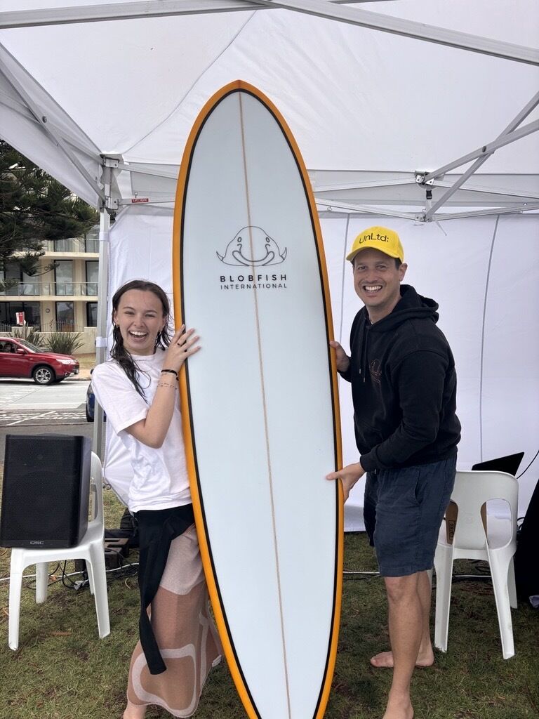 blobfishmedia's tweet photo. What an incredible day at the UnLtd Big Kahuna Surf Competition, where the industry came together to surf for good and support an amazing cause! 

Congratulations to Daisy Armstrong from WPP Media, who took home her very own Blobfish International surfboard! https://t.co/NB9YeL1U4G