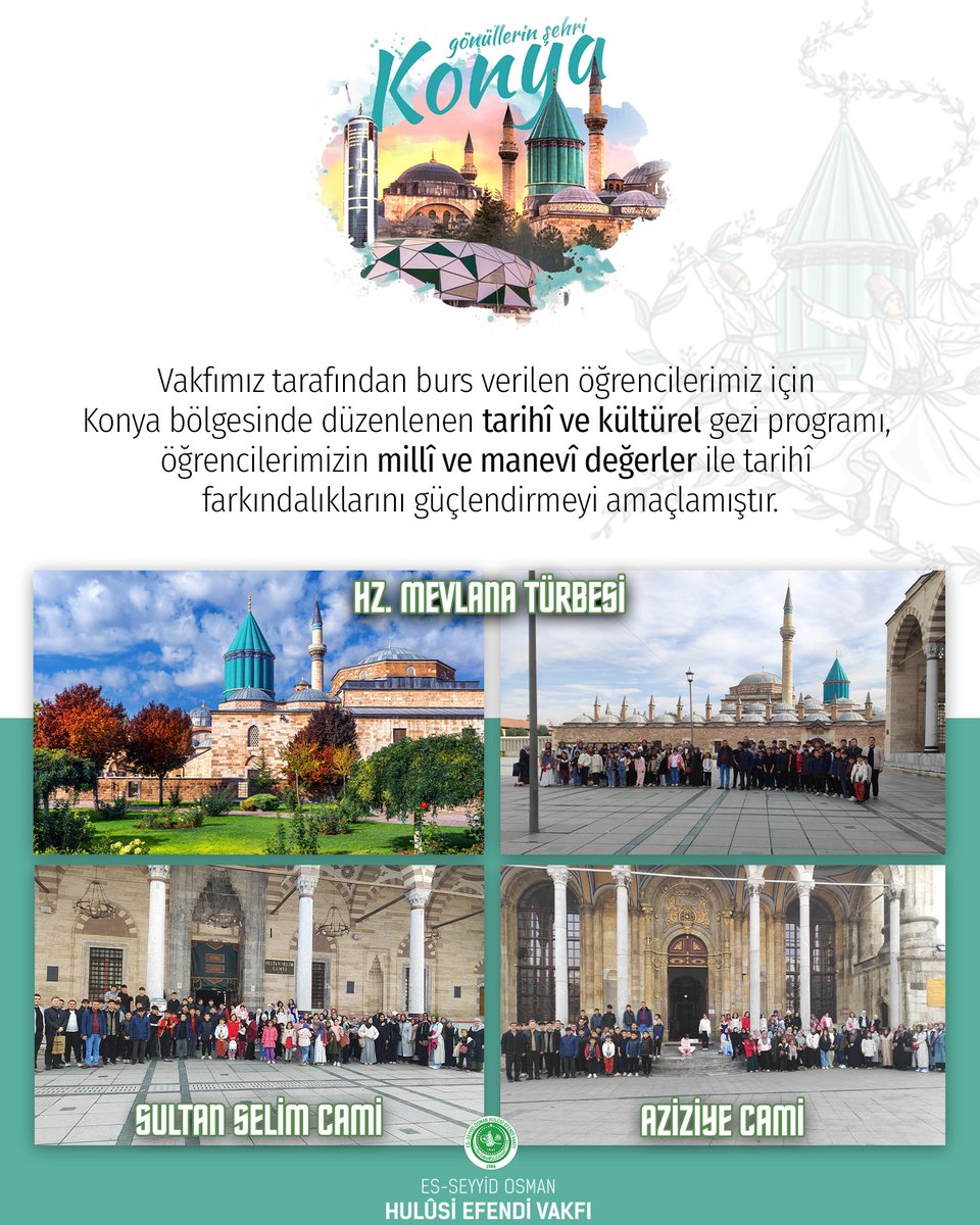 ❝Değerler Eğitimi Gezisi❞

📌Vakfımız tarafından burs verilen öğrencilerimiz için Konya bölgesinde düzenlenen tarihî ve kültürel gezi programı, öğrencilerimizin millî ve manevî değerler ile tarihî farkındalıklarını güçlendirmeyi amaçlamıştır.

#mevlana #konya #gezi #kültür