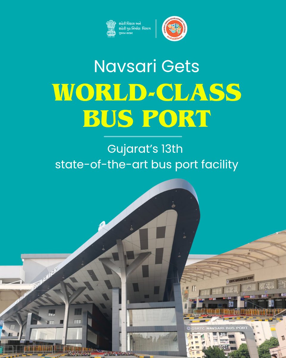 Modern Cities, Modern Mobility, Modern Gujarat !

Gujarat’s 13th world-class Bus Port is now ready with top-notch facilities and modern comfort.

📍Navsari 
#UDY2025