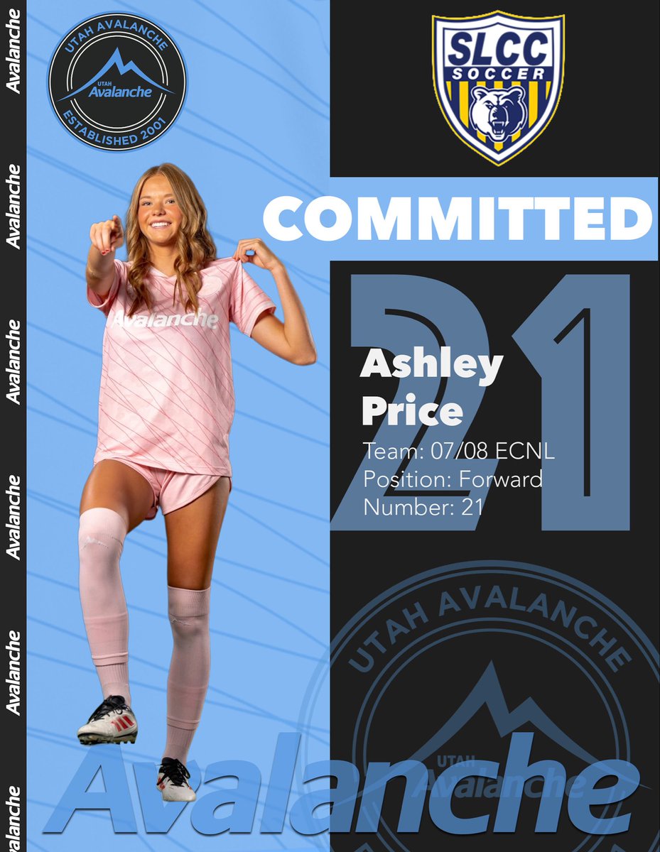AvalancheSoccer's tweet image. Congratulations to Ashley Price from our 07/08 ECNL team on committing to play college soccer for SLCC!
#utahavalanche #COMMITTED