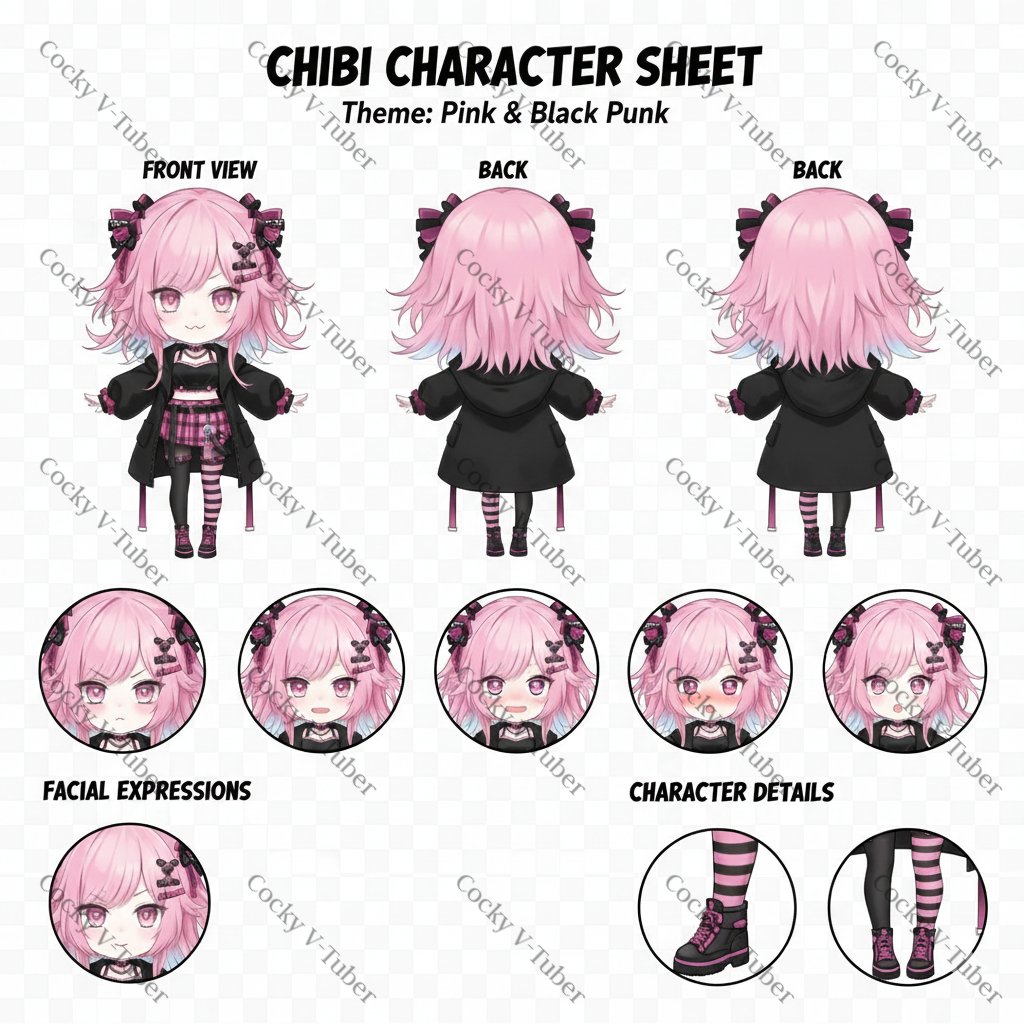 VtCocky's tweet image. Chibi sheet finished   Dreamy pastels + expressive details. DM for  Perfect for rigging + branding. DM to secure your  commission! #VTuberSheet #VTuberDesign