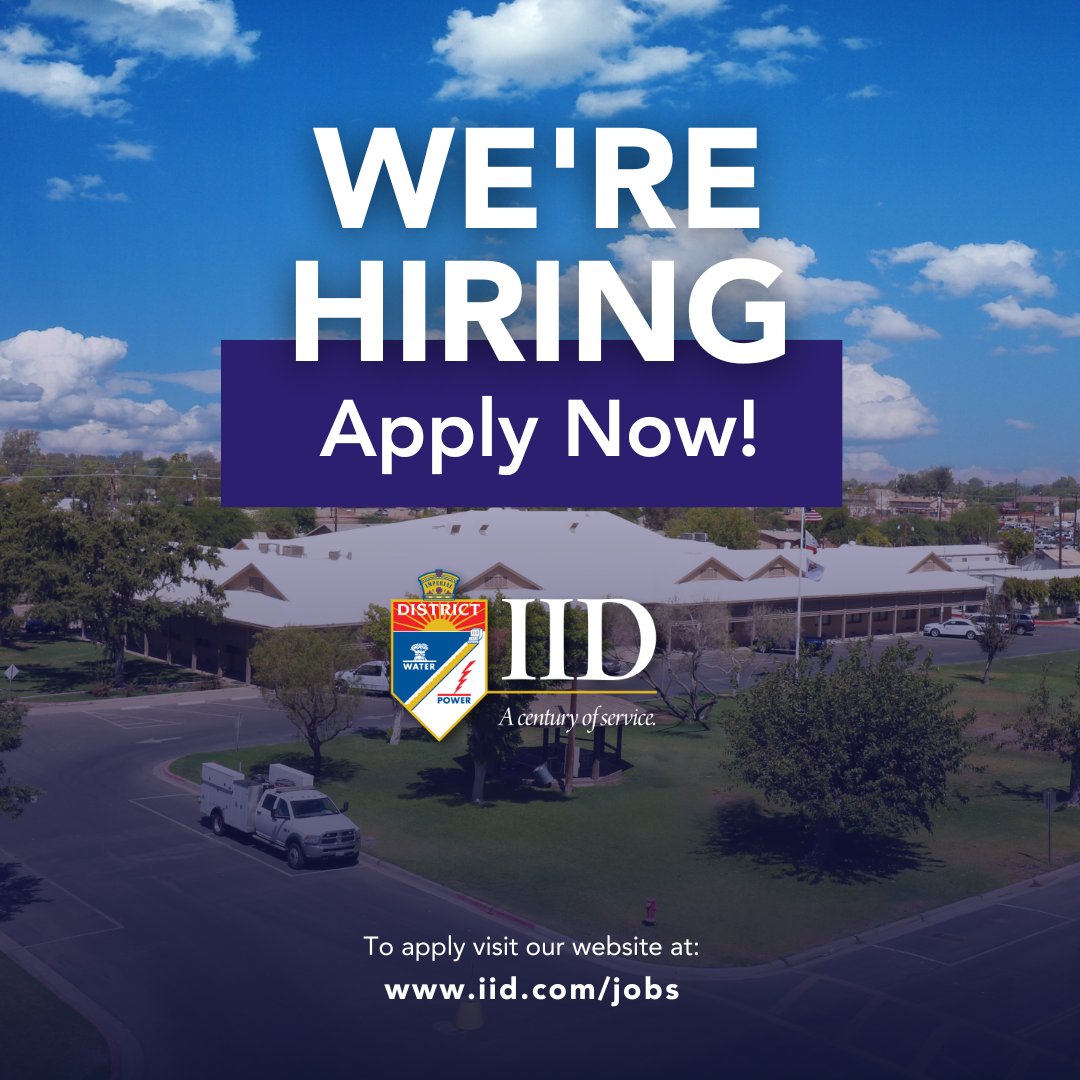 IIDatWork's tweet image. Join our team! IID is seeking to hire an Engineer, Assistant (Closing date 12/24/2025). To apply, visit our website at iid.com/jobs.
