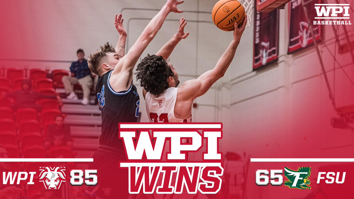 WPI WINS!
WPI WINS!
WPI WINS!

<a href="/WPIMBasketball/">WPI Men's Basketball</a>'s Bledsoe erupts with six first-half threes and WPI put up 47 second-half points en route to the 85-65 \/\/ on the road. 

Box score now, recap soon ⬇️
📊-tinyurl.com/bdz9m9t3

🏀x🐐
#GoatNation #d3hoops