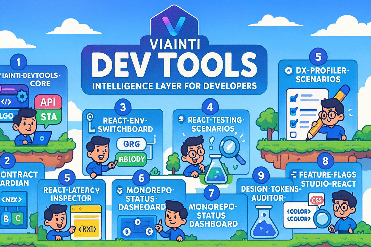 viaintisol's tweet image. These are the libraries we will build.

1. $viainti-devtools-core

Universal #Dev Toolbar for #Nextjs
A floating bar showing routes, global state, active queries, component render cost, feature flags, and simulated users — all via a simple 
&amp;lt;DevToolsProvider /&amp;gt;

$SOL $PUMP…