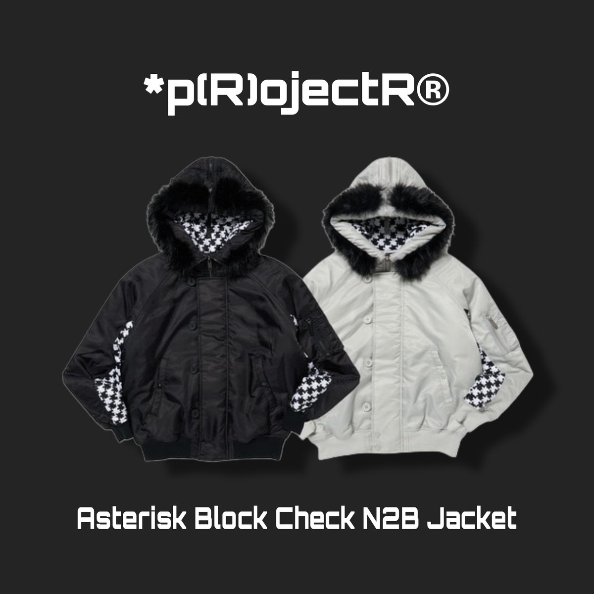 vertical_garage's tweet image. 【*p(R)ojectR®】 
2025 FALL/WINTER COLLECTION 

■ITEM LINE-UP
Asterisk Block Check N2B Jacket
PRICE:￥39,600
COLOR：Gray/Black
SIZE：S/M/L/XL

【ONLINE】
verticalgarage.jp/item/detail/1_…

#THERAMPAGE
#projectr
#藤原樹 
@therampagefext