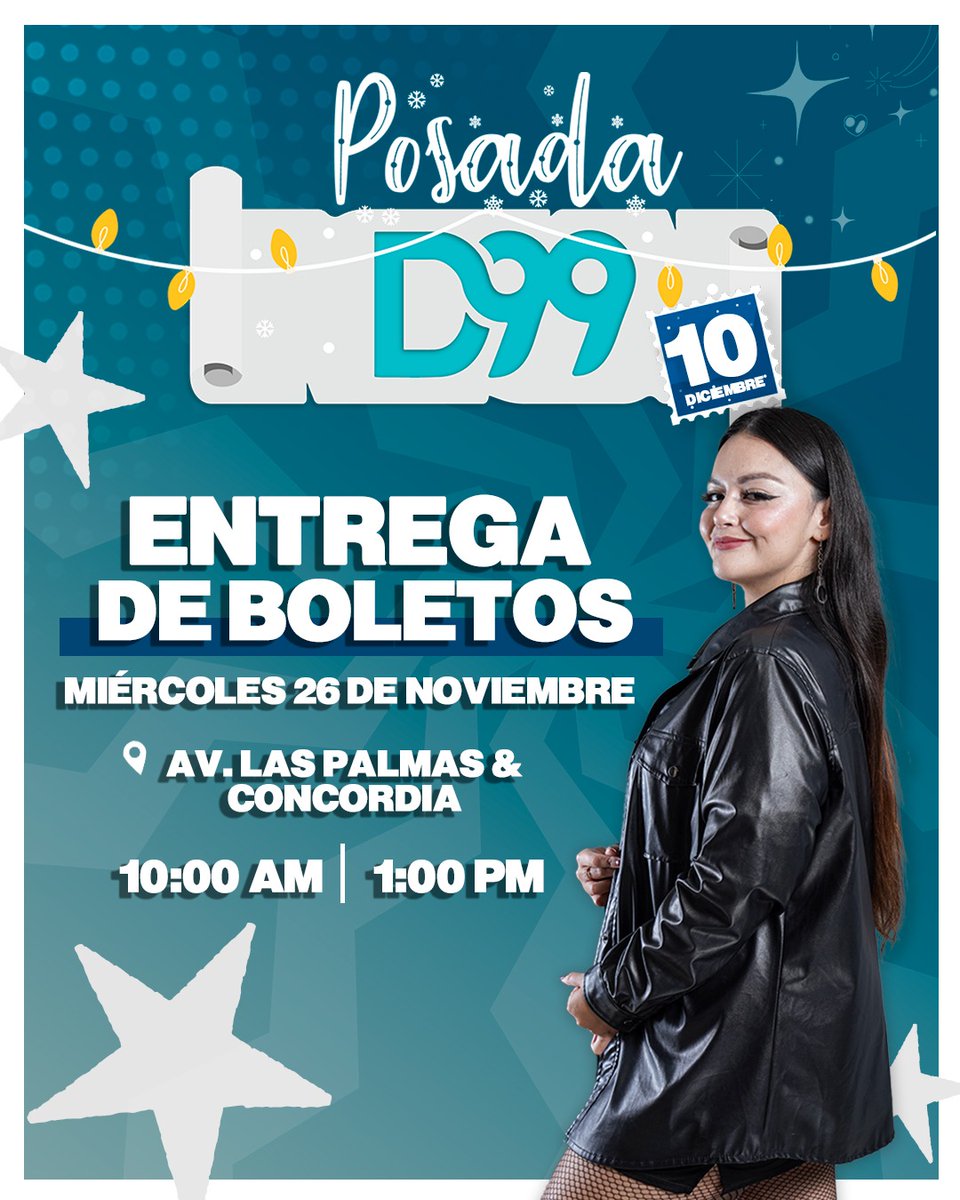 ¿Listos para la POSADA D99? 🎄 ¡ No Ocupas Clave !

Mañana continuamos con la entrega de boletos, los esperamos en 📍AV. PALMAS &amp; CONCORDIA de 10 am - 1pm! 💫

Aún estás a tiempo de asistir a la posada ➡️ MANDA TUS DATOS 📲 8123-190-989