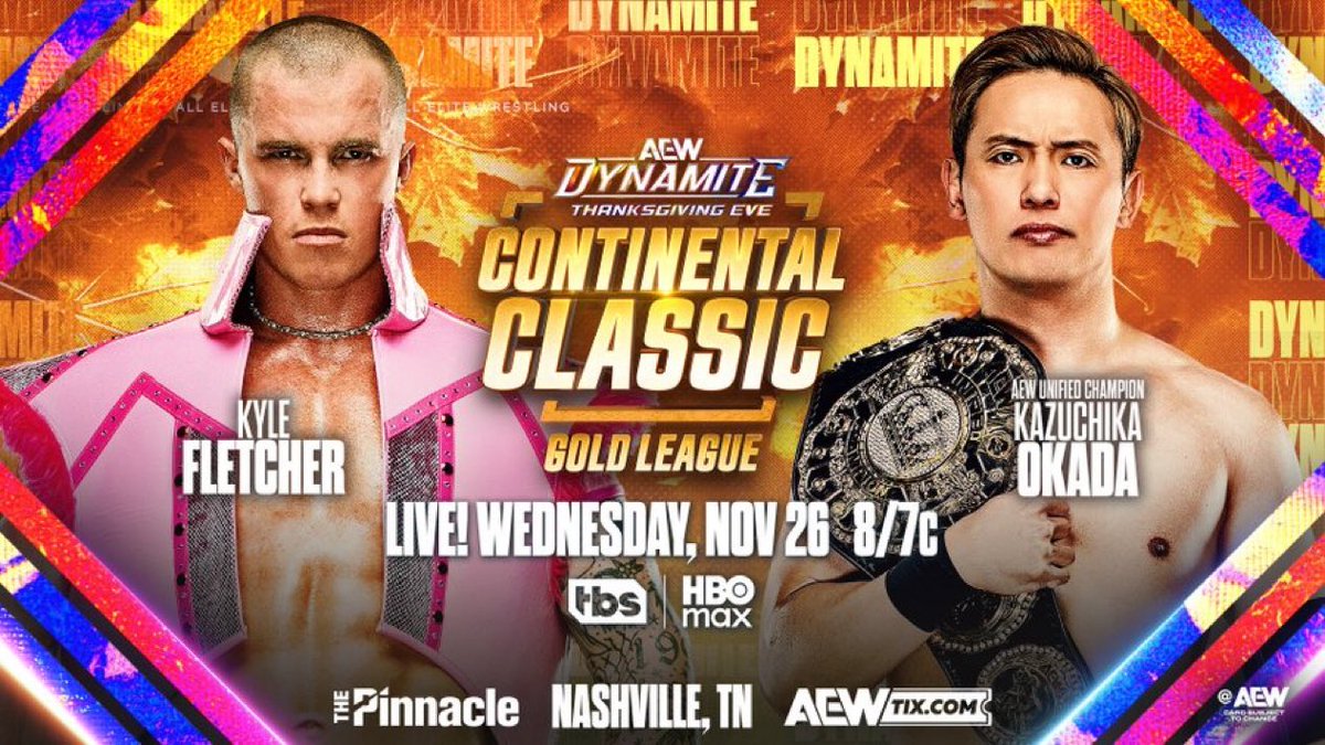 WrestlePurists's tweet image. 🚨 JUST ANNOUNCED 

TOMORROW ON AEW DYNAMITE 

CONTINENTAL CLASSIC GOLD LEAGUE

KYLE FLETCHER VS. KAZUCHIKA OKADA

#AEWDynamite