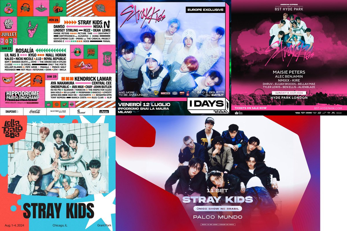 turbogrnny's tweet photo. Stray Kids is the first K-Pop artist to headline FIVE different world-class music festivals, the most for any K-Pop artists in history!

- Lollapalooza Paris 2023
- I-Days Milano 2024
- BST Hyde Park 2024
- Lollapalooza Chicago 2024
- Rock in Rio 2026 🆕 https://t.co/CdlrgMQE3B