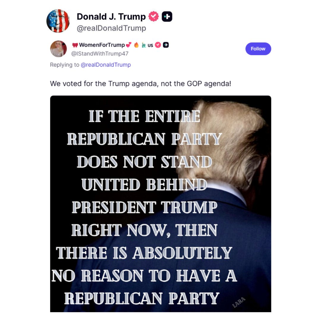 EricLDaugh's tweet image. 🚨 JUST IN: President Trump posts, &quot;If the Republican Party does NOT stand united behind President Trump right now, then there is absolutely NO REASON to have a Republican Party&quot;

👀👀