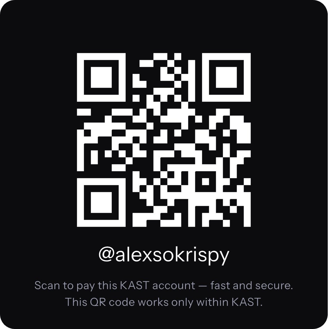 alexSoKrispy's tweet image. Hey, you can send me money on KAST using my KAST tag @alexsokrispy. Or scan with the KAST app to pay.