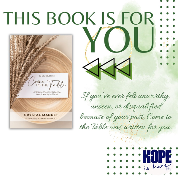 Shame-Free Identity in Christ
Link: hopeishere.podbean.com/e/shame-free-i… 

If you have ever felt unworthy, unseen, or disqualified because of your past, Come to the Table, was written for you. Crystal Manget knows what it means to wrestle with shame—and how to replace its lies with truth.