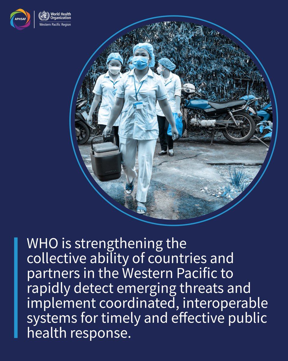 Recent health emergencies 😷⚠️🦺 reiterate a vital lesson ⬇️:
'even the best prepared country cannot act alone'.

WHO is strengthening the collective ability of countries and partners in the Western Pacific 🌏 to rapidly detect health threats and implement coordinated systems for