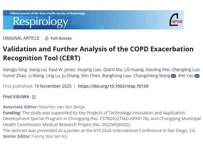 Validation and Further Analysis of the #COPD Exacerbation Recognition Tool (#CERT) 
onlinelibrary.wiley.com/doi/10.1002/re…