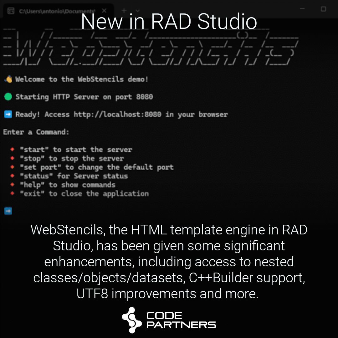code_partners's tweet image. RAD Studio 12.3 : WebStencils Enhancements

RAD Studio 12.3 adds significant enhancements to the WebStencils templating engine. Watch this quick overview to see more.

code-partners.com/goto/?topic=ra…

#radstudio #embarcadero #c++builder #delphi #htmx