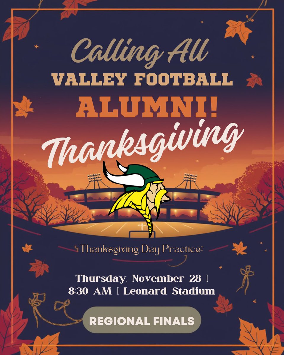 FBvikingstrong's tweet image. We’d like to invite all Loudoun Valley Football alumni to join us at practice on Thanksgiving morn 8:30-10:00 am You all helped lay the foundation of this program &amp;amp; your presence continues to inspire our players. Come reconnect &amp;amp; be part of the tradition #onceavikingalwaysaviking