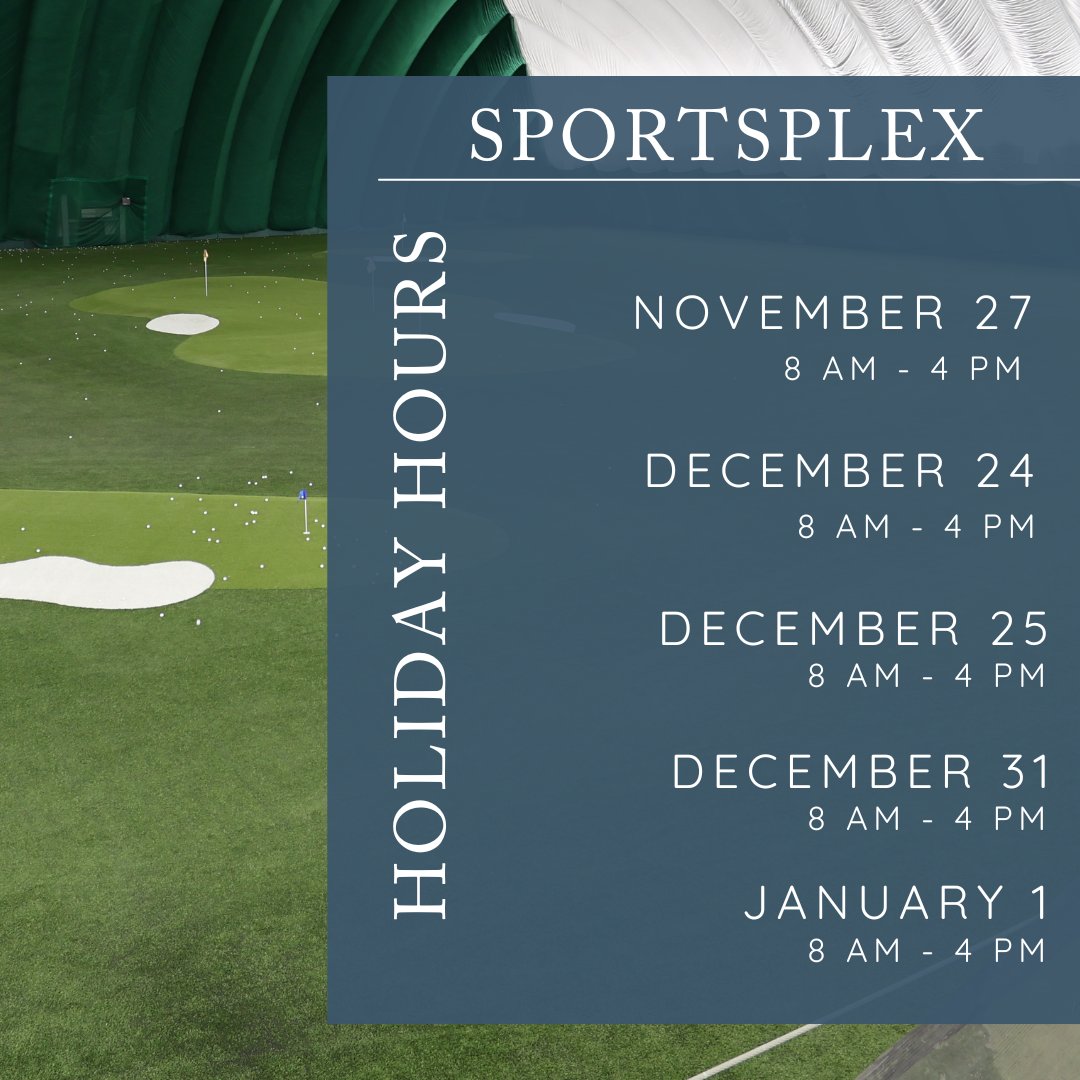TSGolf's tweet image. 🚨 Check out our Sportsplex Holiday Hours.

On all other days, we will be open 8:00 am - 8:00 pm, daily