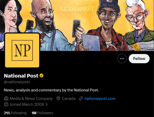 CdnFreethinker's tweet image. The &quot;National Post&quot; account is based in the USA.
#ForeignInterference #FakeAccount