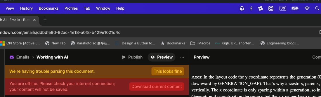 Adusingi's tweet image. Still getting this bug saying I&apos;m offline even though I&apos;m connected to the internet. @buttondown, please look into this? #ux #bug #newsletter