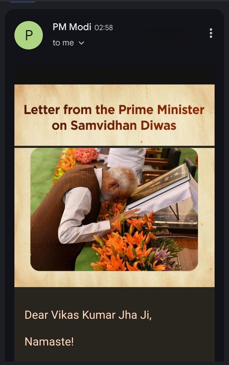 Received mail from PM.  On Sambidhan Diwas.