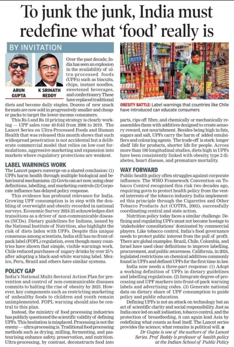 Narrative are being hijaced with UPF (Ultraprocessed food) narative .... everywhere in the world. 

Yes it important to address the  UPF issues.   The article is absolutely right that ultra-processed foods damage metabolic health, drive NCDs, and require policy-level action. But